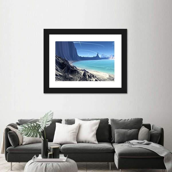 Rocks And Lake On Alien Planet Canvas Wall Art-5 Horizontal-Gallery Wrap-22" x 12"-Tiaracle
