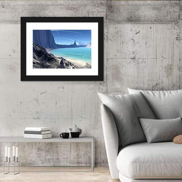 Rocks And Lake On Alien Planet Canvas Wall Art-5 Horizontal-Gallery Wrap-22" x 12"-Tiaracle