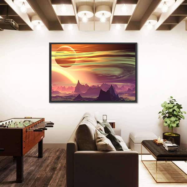 Rocks And Moon On Alien Planet Canvas Wall Art-5 Horizontal-Gallery Wrap-22" x 12"-Tiaracle