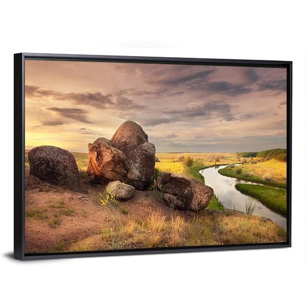 Rocks And River With Reflection In Ukraine Canvas Wall Art-3 Horizontal-Gallery Wrap-25" x 16"-Tiaracle