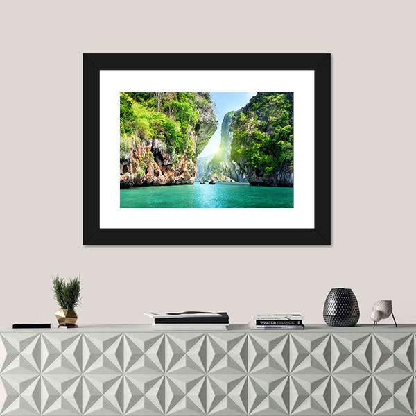 Rocks And Sea In Thailand Canvas Wall Art-1 Piece-Framed Print-20" x 16"-Tiaracle