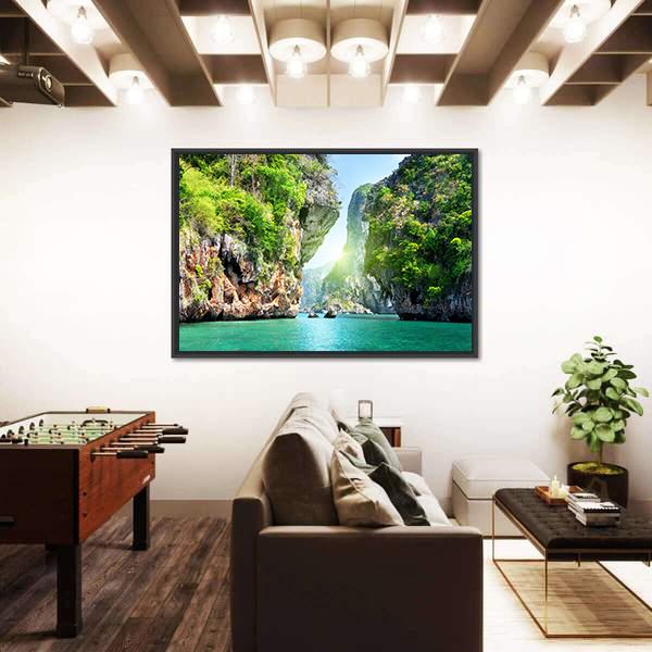 Rocks And Sea In Thailand Canvas Wall Art-5 Horizontal-Gallery Wrap-22" x 12"-Tiaracle