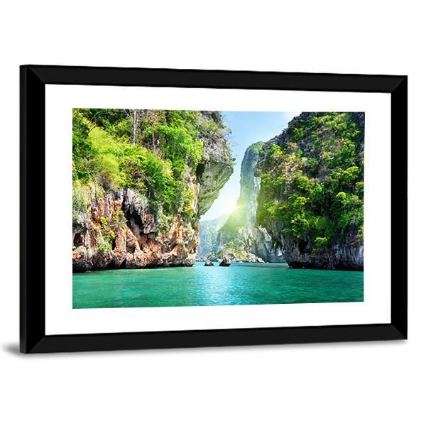 Rocks And Sea In Thailand Canvas Wall Art-5 Horizontal-Gallery Wrap-22" x 12"-Tiaracle