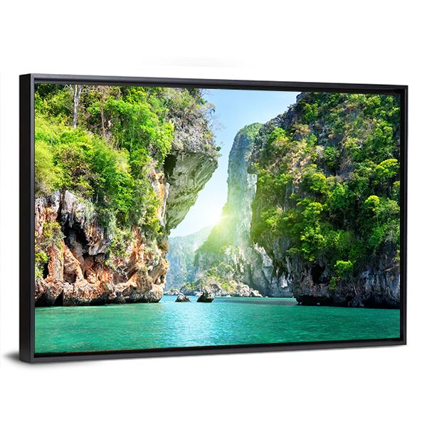 Rocks And Sea In Thailand Canvas Wall Art-5 Horizontal-Gallery Wrap-22" x 12"-Tiaracle