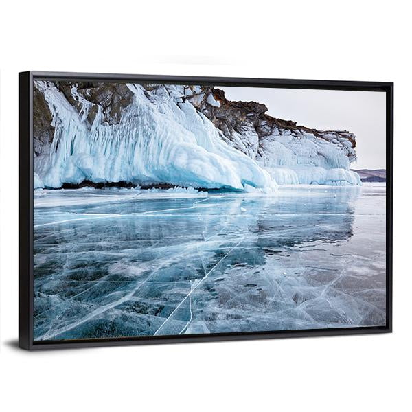 Rocks Frozen Into The Ice Of Siberian Baikal Lake In Winter Canvas Wall Art-3 Horizontal-Gallery Wrap-25" x 16"-Tiaracle