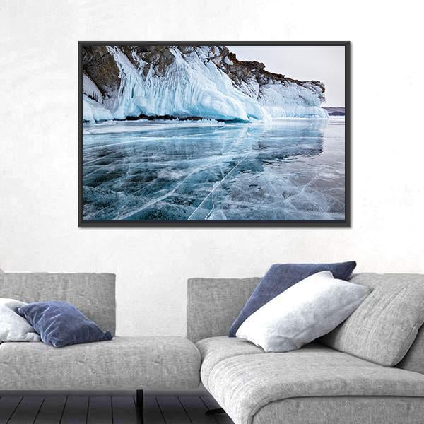 Rocks Frozen Into The Ice Of Siberian Baikal Lake In Winter Canvas Wall Art-3 Horizontal-Gallery Wrap-25" x 16"-Tiaracle
