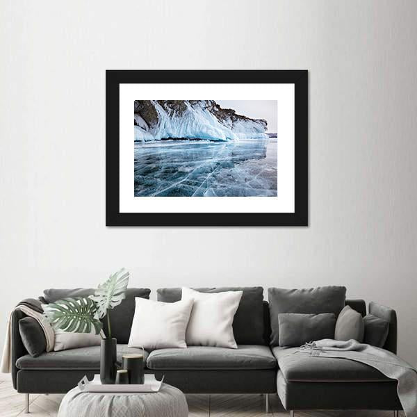 Rocks Frozen Into The Ice Of Siberian Baikal Lake In Winter Canvas Wall Art-3 Horizontal-Gallery Wrap-25" x 16"-Tiaracle