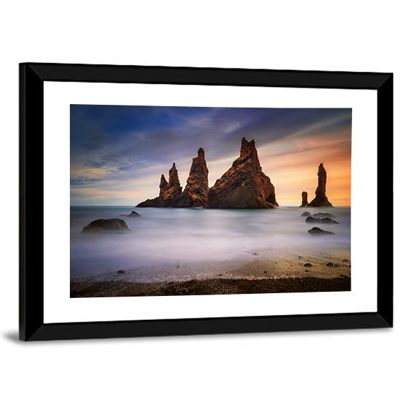 Rocks On Black Beach In Iceland Canvas Wall Art-3 Horizontal-Gallery Wrap-25" x 16"-Tiaracle