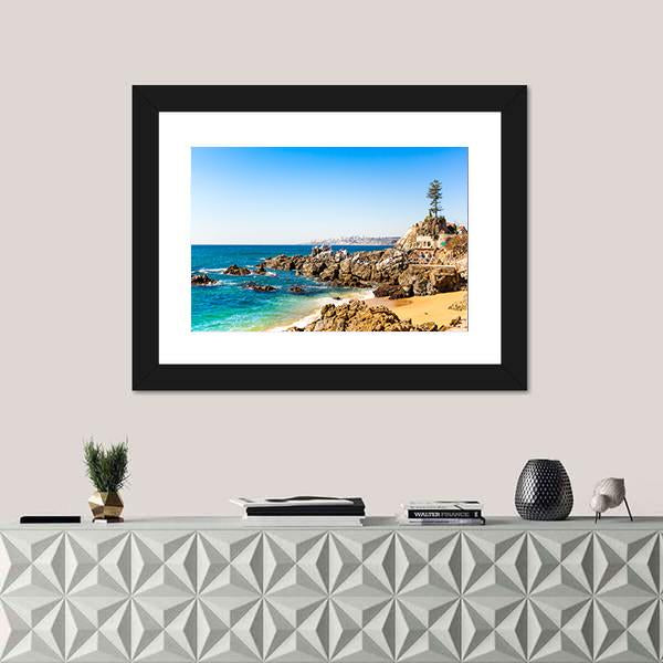 Rocky Beach On Summer Day Canvas Wall Art-1 Piece-Framed Print-20" x 16"-Tiaracle