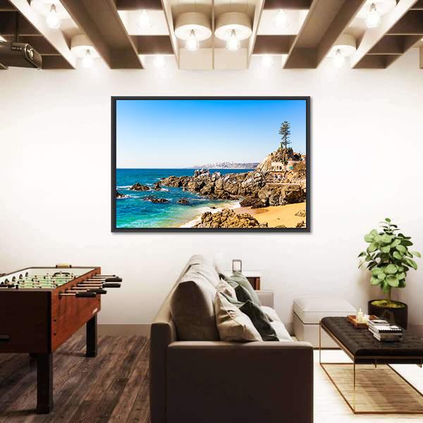 Rocky Beach On Summer Day Canvas Wall Art-3 Horizontal-Gallery Wrap-25" x 16"-Tiaracle