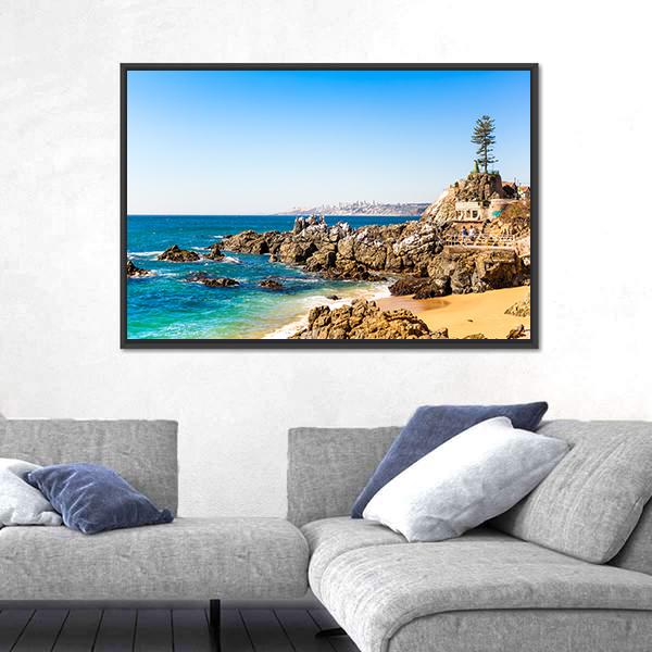 Rocky Beach On Summer Day Canvas Wall Art-3 Horizontal-Gallery Wrap-25" x 16"-Tiaracle