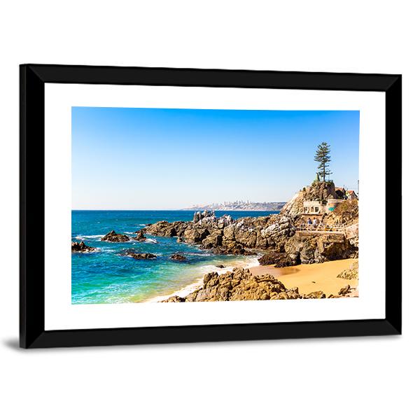 Rocky Beach On Summer Day Canvas Wall Art-3 Horizontal-Gallery Wrap-25" x 16"-Tiaracle