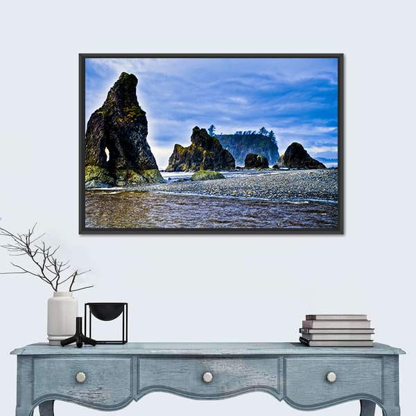 Rocky Coast Of Ruby Beach Canvas Wall Art-1 Piece-Floating Frame-24" x 16"-Tiaracle