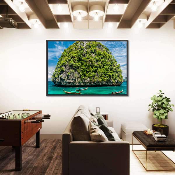 Rocky Island In Thailand Canvas Wall Art-1 Piece-Floating Frame-24" x 16"-Tiaracle