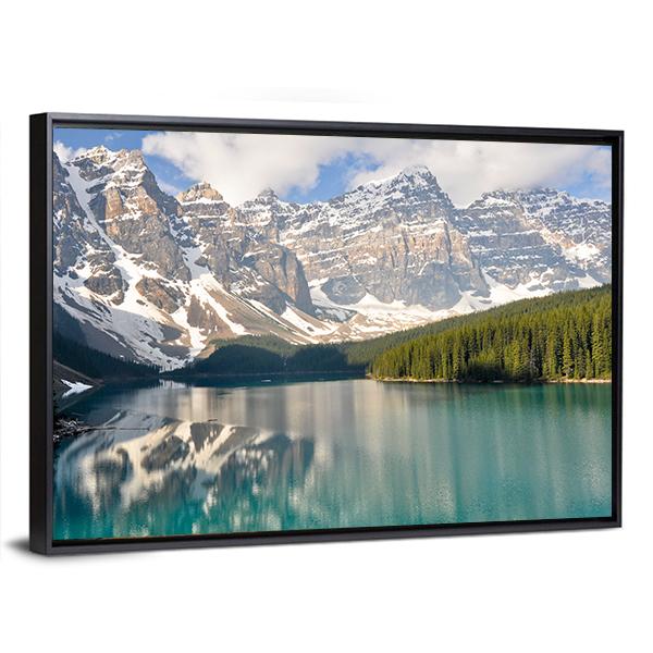 Rocky Mountain And Moraine Lake In Canada Canvas Wall Art-3 Horizontal-Gallery Wrap-25" x 16"-Tiaracle