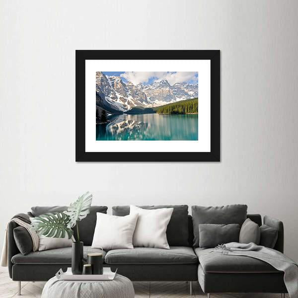 Rocky Mountain And Moraine Lake In Canada Canvas Wall Art-3 Horizontal-Gallery Wrap-25" x 16"-Tiaracle