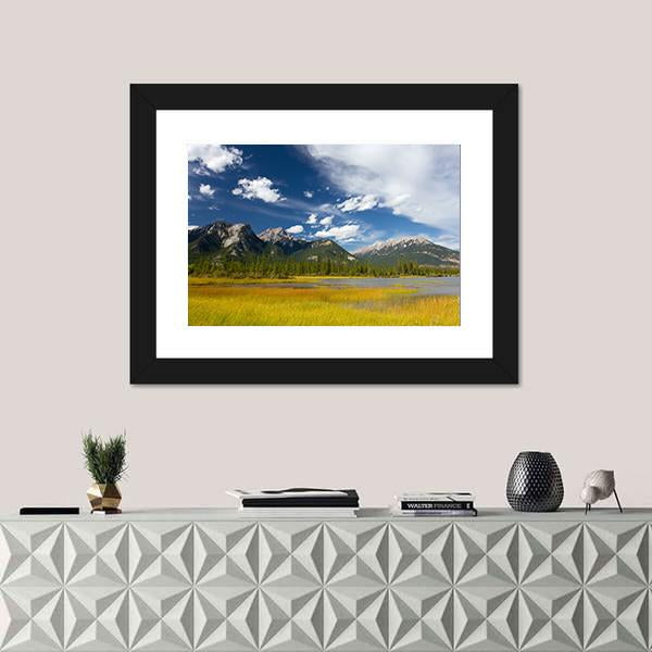 Rocky Mountains And Cloudy Sky Canvas Wall Art-1 Piece-Framed Print-20" x 16"-Tiaracle