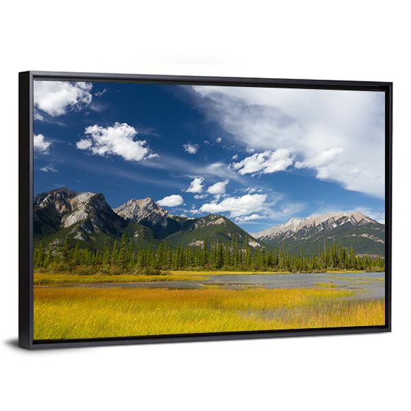 Rocky Mountains And Cloudy Sky Canvas Wall Art-3 Horizontal-Gallery Wrap-25" x 16"-Tiaracle