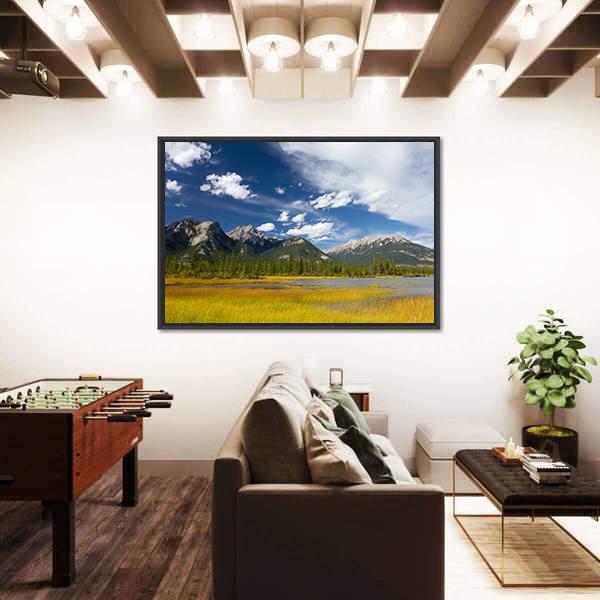 Rocky Mountains And Cloudy Sky Canvas Wall Art-3 Horizontal-Gallery Wrap-25" x 16"-Tiaracle