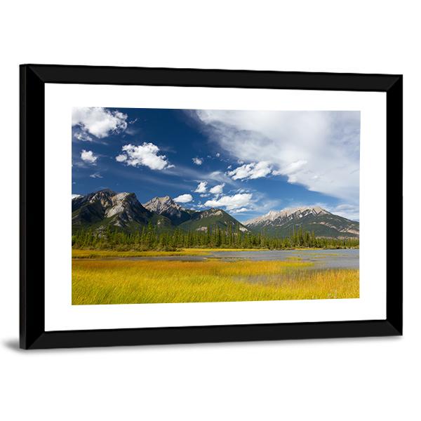 Rocky Mountains And Cloudy Sky Canvas Wall Art-3 Horizontal-Gallery Wrap-25" x 16"-Tiaracle
