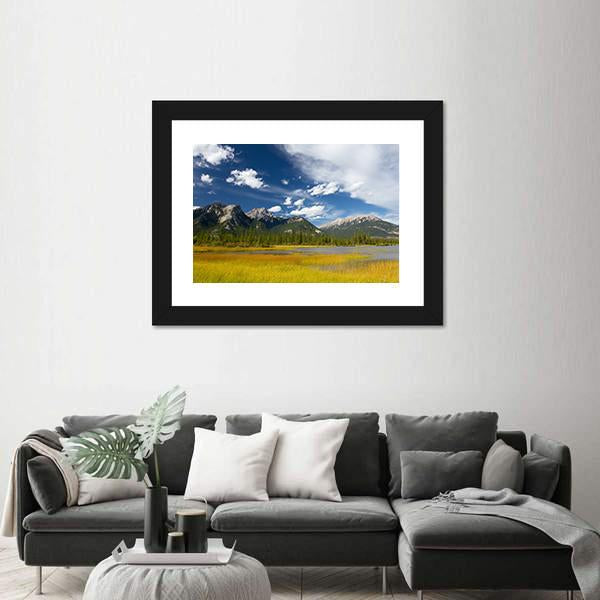Rocky Mountains And Cloudy Sky Canvas Wall Art-3 Horizontal-Gallery Wrap-25" x 16"-Tiaracle
