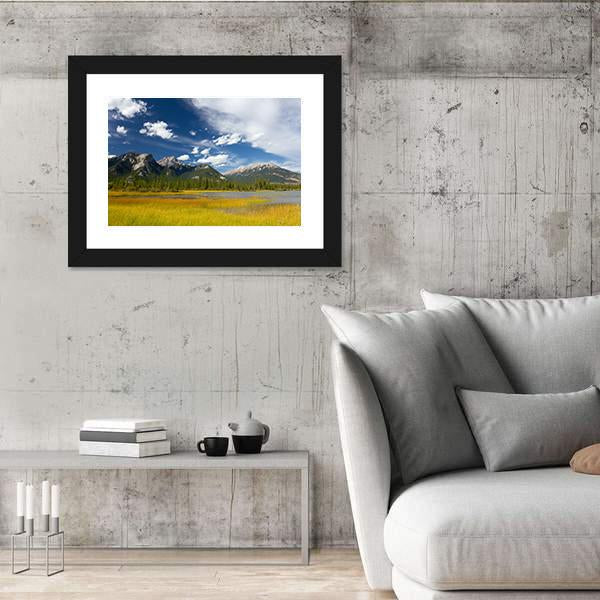 Rocky Mountains And Cloudy Sky Canvas Wall Art-3 Horizontal-Gallery Wrap-25" x 16"-Tiaracle