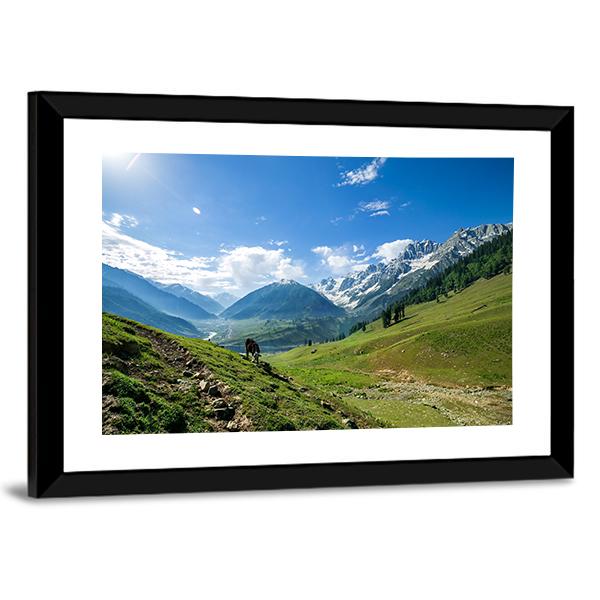 Rocky Mountains And Green Field In Jammu And Kashmir Canvas Wall Art-3 Horizontal-Gallery Wrap-25" x 16"-Tiaracle