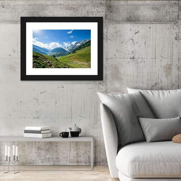 Rocky Mountains And Green Field In Jammu And Kashmir Canvas Wall Art-3 Horizontal-Gallery Wrap-25" x 16"-Tiaracle