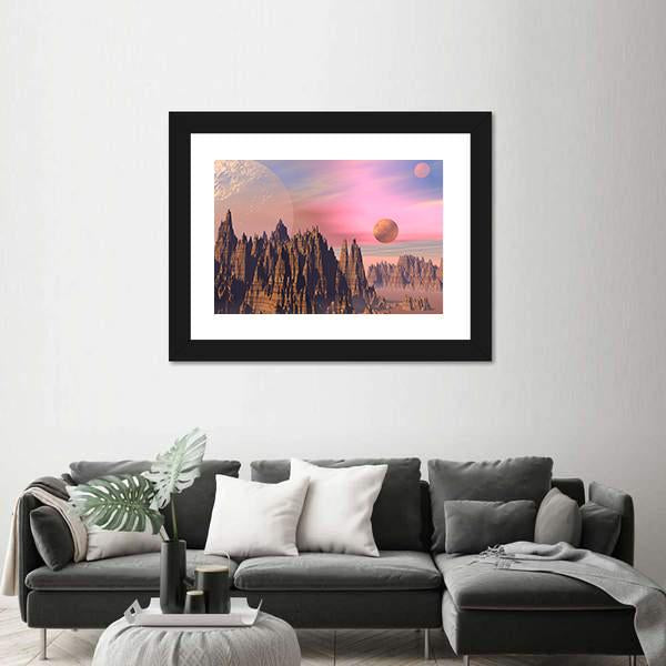 Rocky Mountains And Planets Canvas Wall Art-5 Horizontal-Gallery Wrap-22" x 12"-Tiaracle