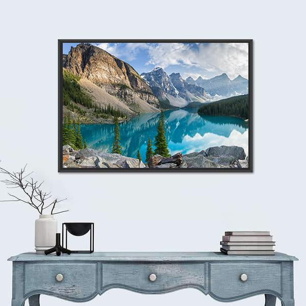 Rocky Mountains With Moraine Lake In Canada Canvas Wall Art-5 Horizontal-Gallery Wrap-22" x 12"-Tiaracle