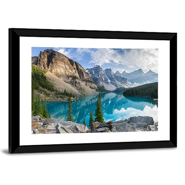 Rocky Mountains With Moraine Lake In Canada Canvas Wall Art-5 Horizontal-Gallery Wrap-22" x 12"-Tiaracle