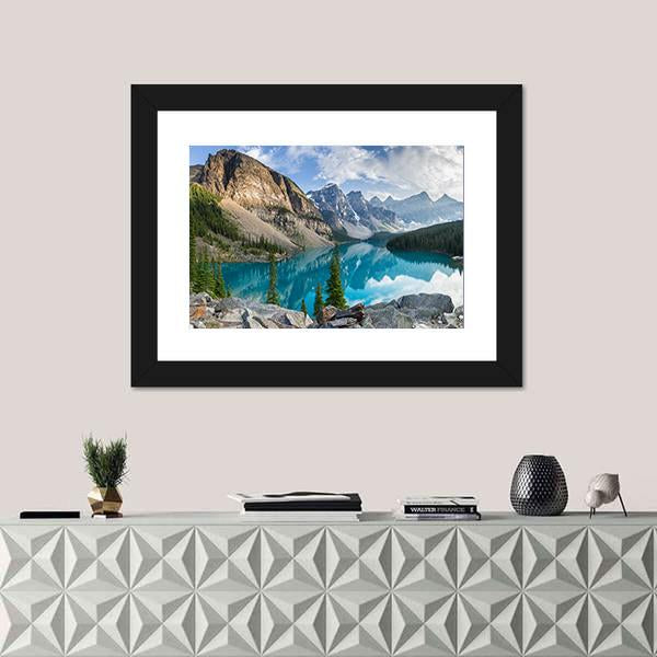 Rocky Mountains With Moraine Lake In Canada Canvas Wall Art-5 Horizontal-Gallery Wrap-22" x 12"-Tiaracle