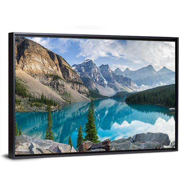 Rocky Mountains With Moraine Lake In Canada Canvas Wall Art-5 Horizontal-Gallery Wrap-22" x 12"-Tiaracle