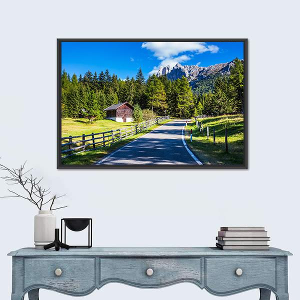 Rocky Peaks And Forested Mountains Canvas Wall Art-1 Piece-Floating Frame-24" x 16"-Tiaracle