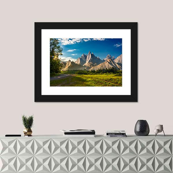 Rocky Peaks At Sunset Canvas Wall Art-1 Piece-Framed Print-20" x 16"-Tiaracle