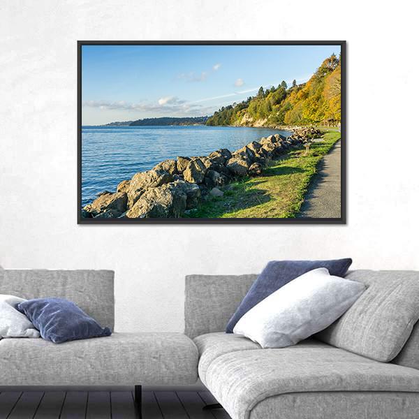 Rocky Shoreline At Saltwater State Park In The Autumn Canvas Wall Art-3 Horizontal-Gallery Wrap-25" x 16"-Tiaracle