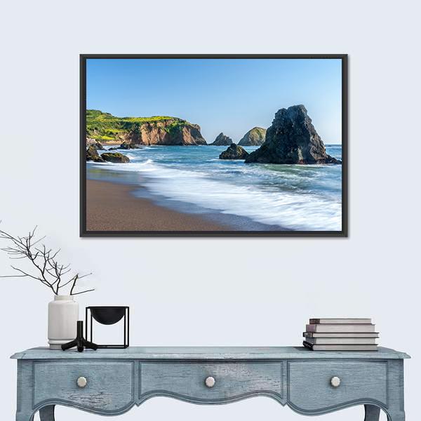 Rodeo Beach In California Canvas Wall Art-1 Piece-Floating Frame-24" x 16"-Tiaracle