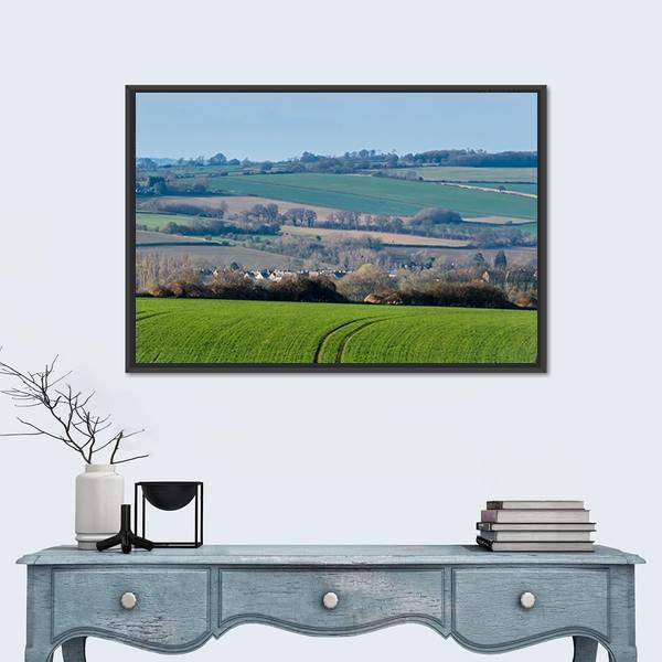 Rolling Oxfordshire Countryside Canvas Wall Art-1 Piece-Floating Frame-24" x 16"-Tiaracle