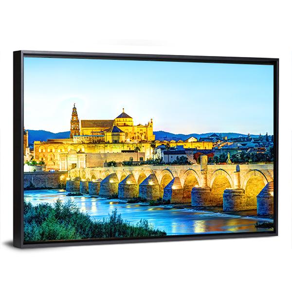 Roman Bridge And Guadalquivir River Canvas Wall Art-3 Horizontal-Gallery Wrap-25" x 16"-Tiaracle