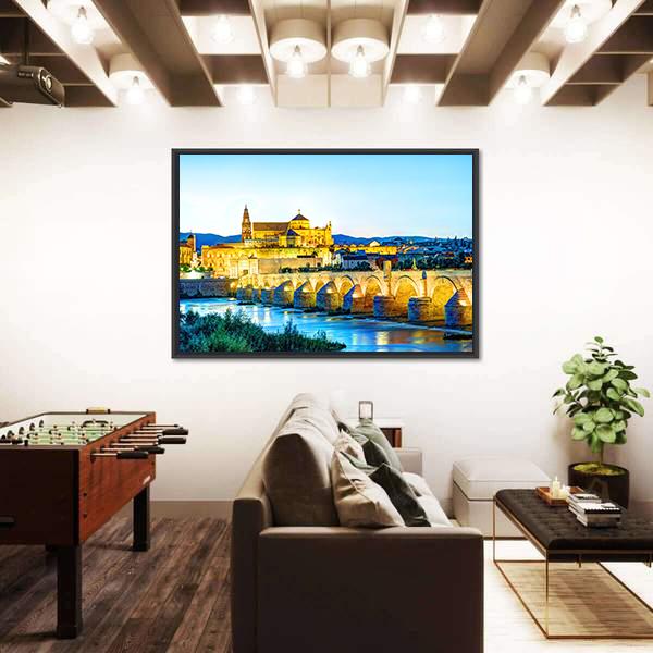 Roman Bridge And Guadalquivir River Canvas Wall Art-3 Horizontal-Gallery Wrap-25" x 16"-Tiaracle
