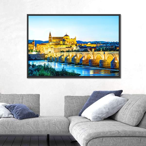 Roman Bridge And Guadalquivir River Canvas Wall Art-3 Horizontal-Gallery Wrap-25" x 16"-Tiaracle