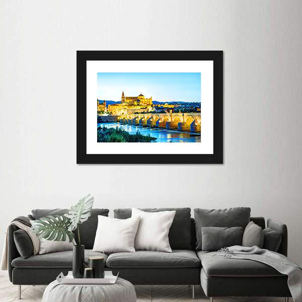 Roman Bridge And Guadalquivir River Canvas Wall Art-3 Horizontal-Gallery Wrap-25" x 16"-Tiaracle