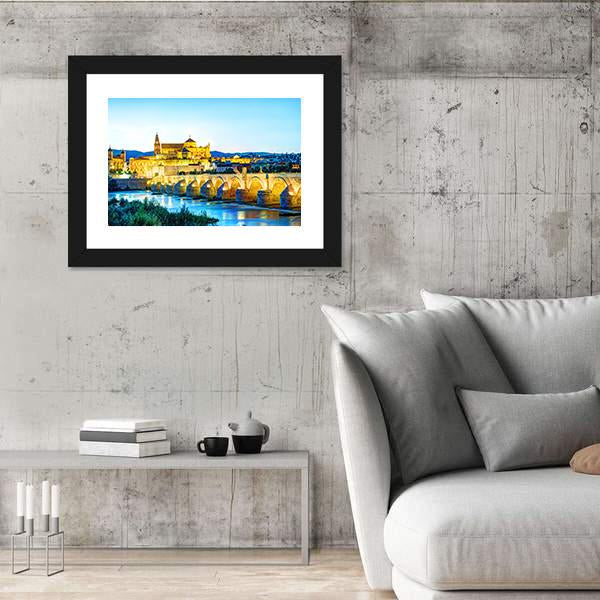 Roman Bridge And Guadalquivir River Canvas Wall Art-3 Horizontal-Gallery Wrap-25" x 16"-Tiaracle