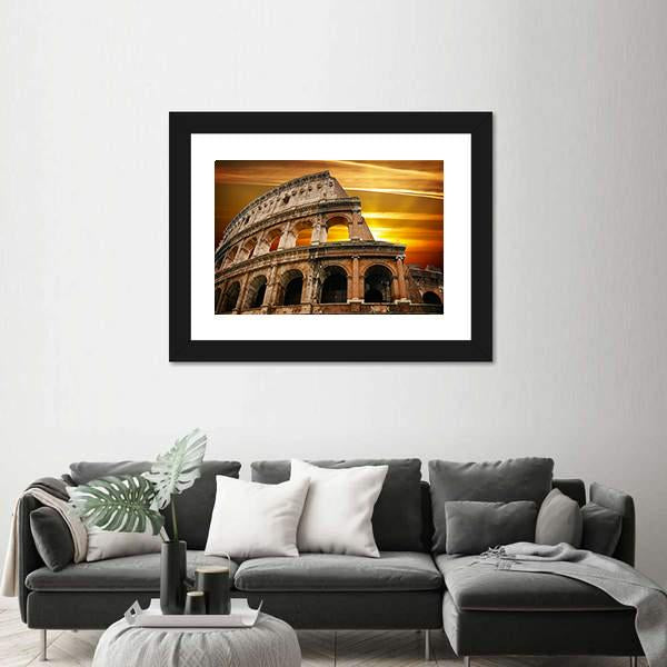 Roman Colosseum At Sunrise Canvas Wall Art-1 Piece-Framed Print-20" x 16"-Tiaracle