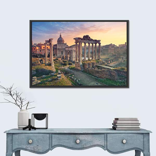 Roman Forum In Rome During Sunrise Canvas Wall Art-1 Piece-Floating Frame-24" x 16"-Tiaracle