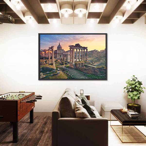 Roman Forum In Rome During Sunrise Canvas Wall Art-1 Piece-Floating Frame-36" x 24"-Tiaracle