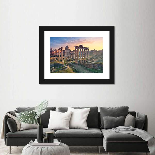 Roman Forum In Rome During Sunrise Canvas Wall Art-1 Piece-Framed Print-30" x 20"-Tiaracle