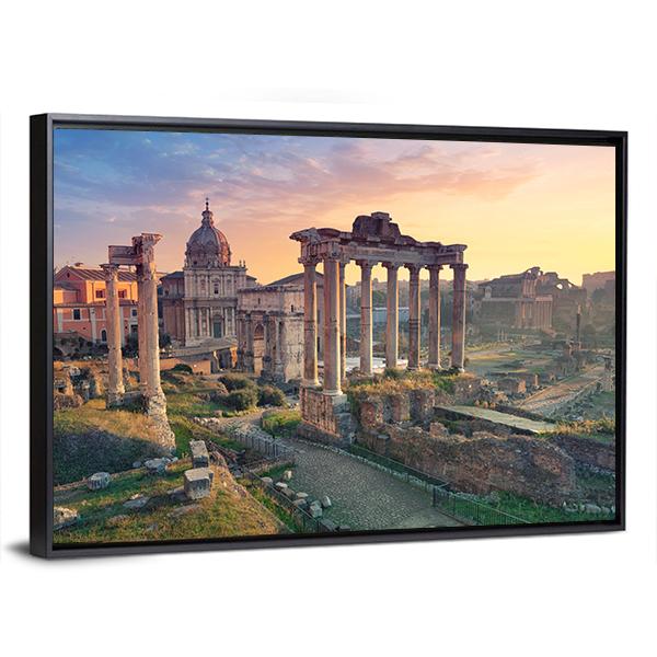 Roman Forum In Rome During Sunrise Canvas Wall Art-3 Horizontal-Gallery Wrap-25" x 16"-Tiaracle