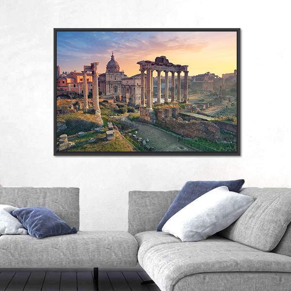 Roman Forum In Rome During Sunrise Canvas Wall Art-5 Horizontal-Gallery Wrap-22" x 12"-Tiaracle