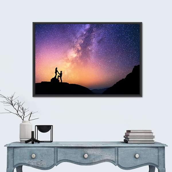 Romantic Couple Holding Hands In The Mountains Canvas Wall Art-1 Piece-Floating Frame-24" x 16"-Tiaracle